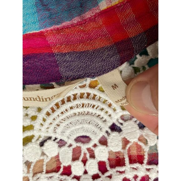 Soft Surroundings Women's Blue M Button-Up Cotton Tunic Shirt Plaid Boho Casual - Picture 4 of 10